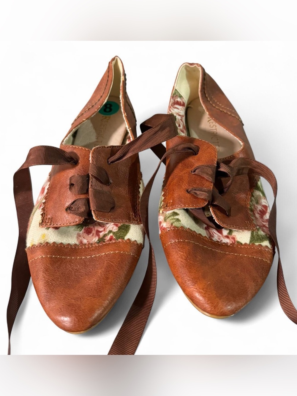 Restricted Brown Floral Ribbon Oxford Flats